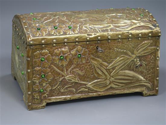 An Art Nouveau hammered and beaded casket length 30cm